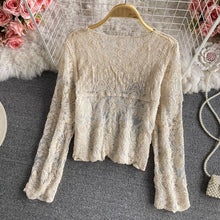 Load image into Gallery viewer, Crochet Cutout Long Sleeve Lace Mesh Top