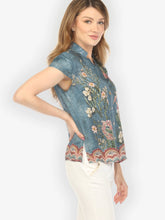 Load image into Gallery viewer, Vintage Koi Embroidery Silk Cap Sleeve Blouse