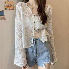 Load image into Gallery viewer, Crochet Cutout Long Sleeve Lace Mesh Top
