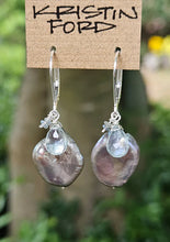 Load image into Gallery viewer, Biwa Pearl, Chrysoberyl & Aquamarine Earrings