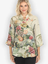 Load image into Gallery viewer, Vintage Flowers in Cream Tummy Tuck Silk Shirt