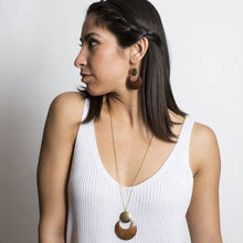 Load image into Gallery viewer, Earth and Fire Moon Drop Earrings - Wood, Etched Brass
