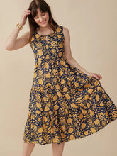 Load image into Gallery viewer, Thais Tiered Dress, Navy Botanical