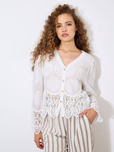 Load image into Gallery viewer, Embroidered Daisies Lace Hem Top