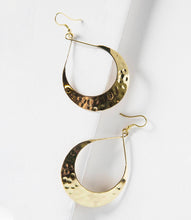 Load image into Gallery viewer, Lunar Crescent Hammered Shiny Gold Hoop Earrings