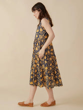 Load image into Gallery viewer, Thais Tiered Dress, Navy Botanical
