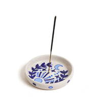 Load image into Gallery viewer, Lalita Round Incense Holder - Hand Painted Blue & White