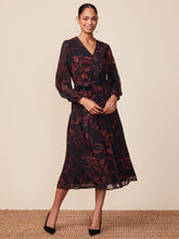 Load image into Gallery viewer, Long Sleeve Belted Printed Midi Dress