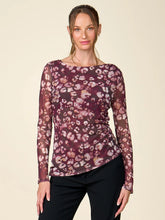 Load image into Gallery viewer, Long Sleeve Printed Mesh Boat Neck Top