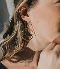Load image into Gallery viewer, Diya Crescent Moon Gold Hoop Dangle Earrings