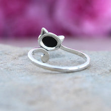 Load image into Gallery viewer, Cat with Black Agate Ring, 2 Sizes