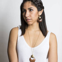 Load image into Gallery viewer, Earth and Fire Moon Drop Earrings - Wood, Etched Brass