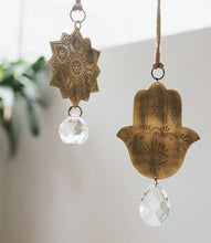 Load image into Gallery viewer, Surya Hamsa Engraved Brass Suncatcher