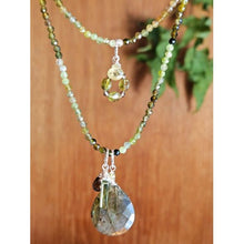 Load image into Gallery viewer, Green Tourmaline, Labradorite, Smoky Quartz & Grossular Garnet Necklace