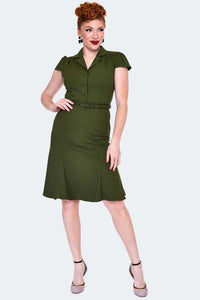 1940s Inspired Short-Sleeved Belted Flare Dress