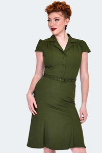 1940s Inspired Short-Sleeved Belted Flare Dress