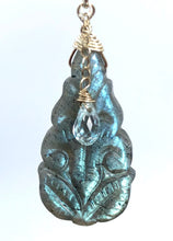 Load image into Gallery viewer, Carved Labradorite &amp; Blue Topaz Earrings
