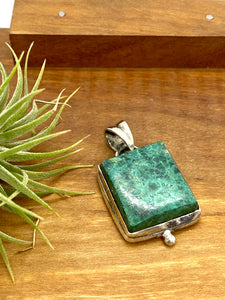 Square Chrysocolla Pendant with Sterling Silver Accent