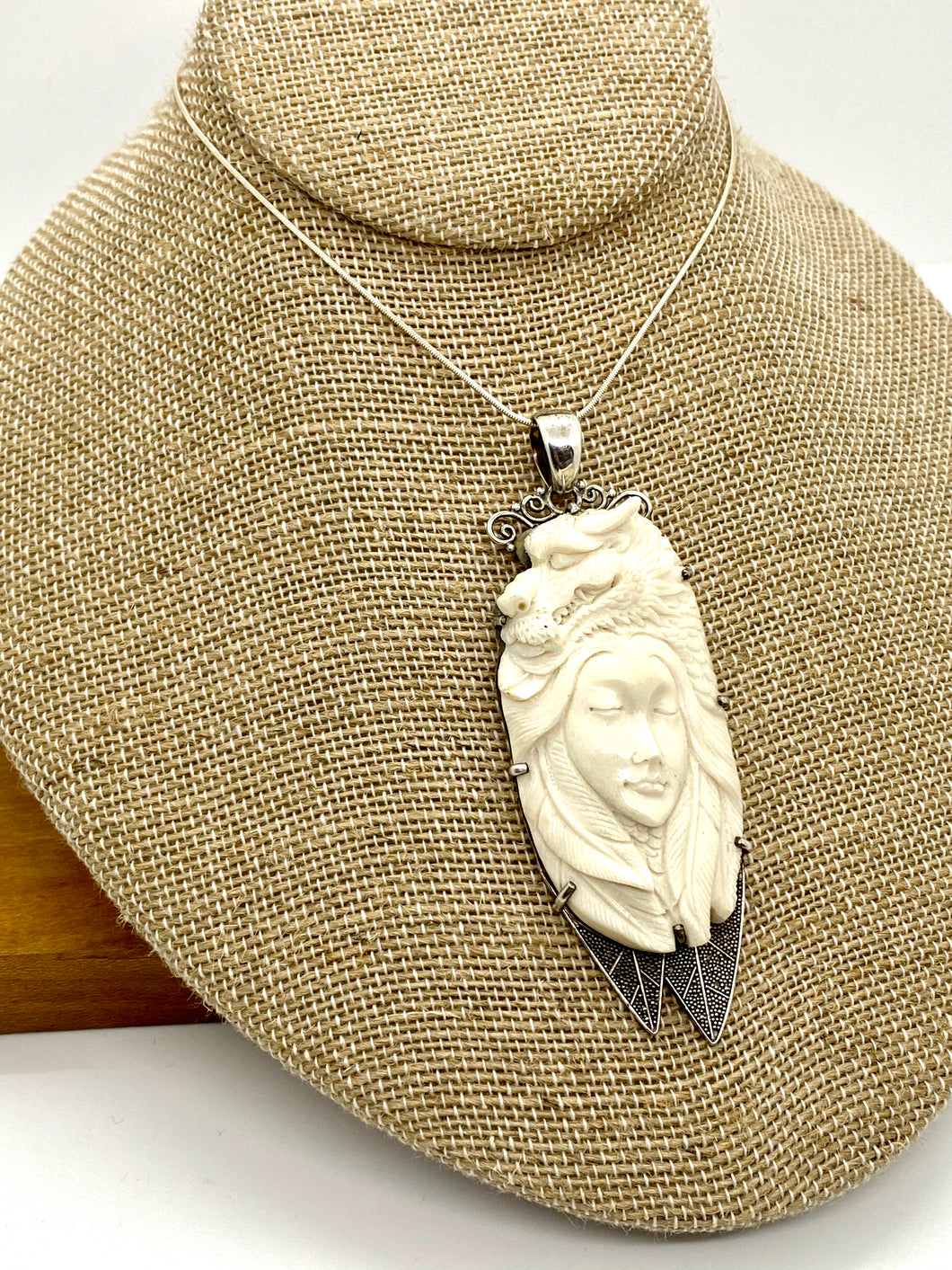 Carved Woman and Dragon Sterling Silver Pendant