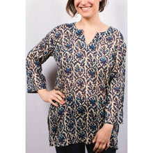 Load image into Gallery viewer, Aurora Cotton Kurta Tunic Navy Beige
