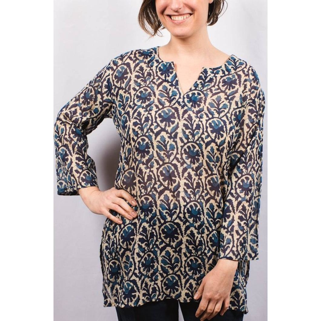 Aurora Cotton Kurta Tunic Navy Beige