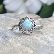 White Opal Lotus Ring, 3 Sizes