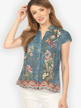 Load image into Gallery viewer, Vintage Koi Embroidery Silk Cap Sleeve Blouse

