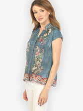 Load image into Gallery viewer, Vintage Koi Embroidery Silk Cap Sleeve Blouse
