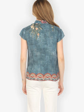 Load image into Gallery viewer, Vintage Koi Embroidery Silk Cap Sleeve Blouse
