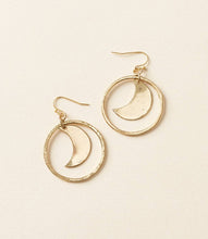 Load image into Gallery viewer, Diya Crescent Moon Gold Hoop Dangle Earrings
