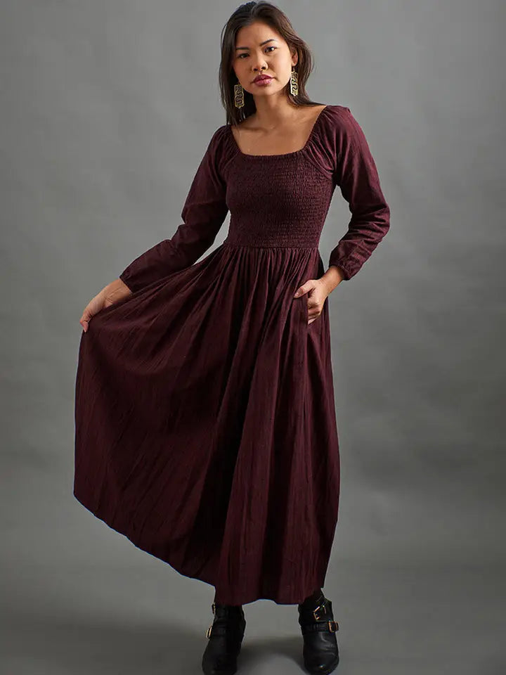 Hailee Smocked Midi Dress  The Golden Crane