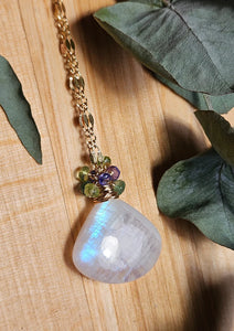 Rainbow Moonstone, Emerald, Peridot & Tanzanite Necklace