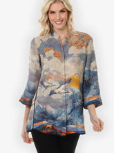 Load image into Gallery viewer, Sun Crane in Blue Colorway Tummy Tuck Shirt
