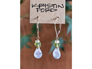 Rainbow Moonstone and Peridot Drop Earrings