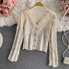 Load image into Gallery viewer, Crochet Cutout Long Sleeve Lace Mesh Top
