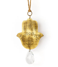 Load image into Gallery viewer, Surya Hamsa Engraved Brass Suncatcher
