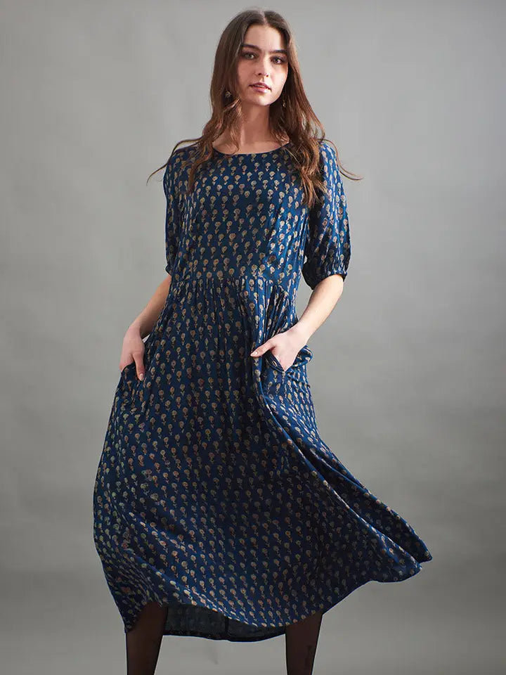 Sydney Midi Dress Midnight Mini Floral - Fair Trade Dresses