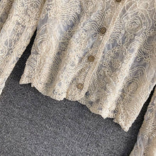 Load image into Gallery viewer, Crochet Cutout Long Sleeve Lace Mesh Top

