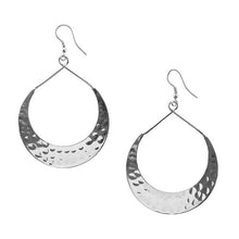 Load image into Gallery viewer, Lunar Crescent Hammered Shiny Silver Hoop Earrings
