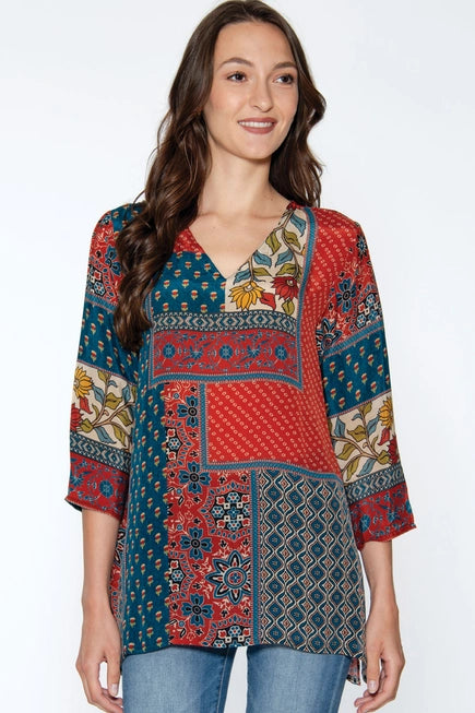 Ananda Tunic, Denim & Coral