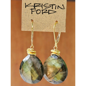 Golden Labradorite Briolette with Gold 'Chips' Earrings