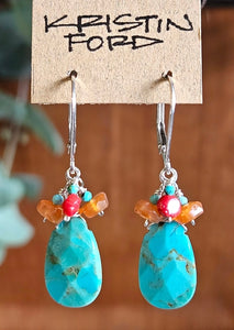 Turquoise and Spessartite Drop Earrings