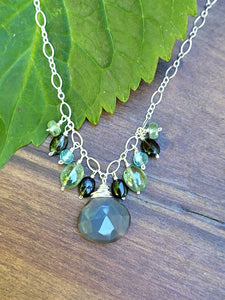 Black Moonstone Briolette with Green Kyanite Necklace