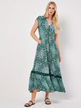 Load image into Gallery viewer, Scarf Print Crochet Detail Maxi Dress
