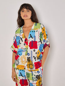 Colorful Sun Sketch Print Top