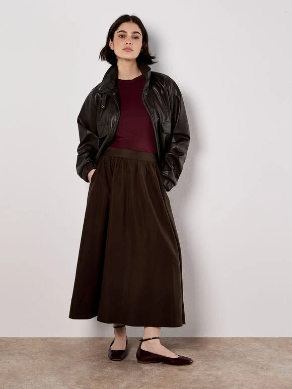 Peach Slub A-Line Midaxi Skirt