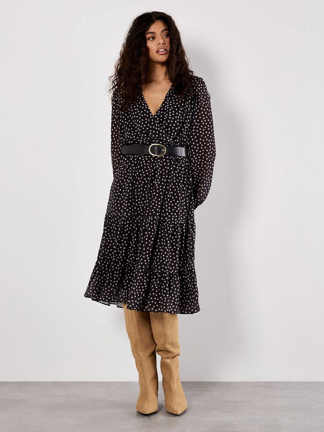 Polka Dot Chiffon Wrap Dress