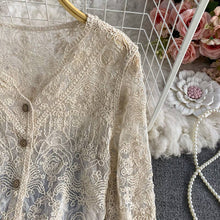 Load image into Gallery viewer, Crochet Cutout Long Sleeve Lace Mesh Top
