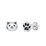 Cat Face and Paw Earrings