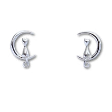 Load image into Gallery viewer, Cat on Moon Earrings

